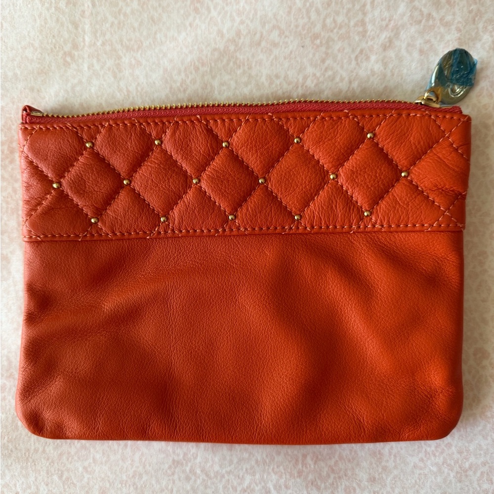 Gorjana Quilted Orange Leather Wristlet